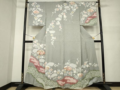 平和屋着物●訪問着　絞り　地紙花文　金彩　松坂屋扱い　正絹　逸品　AABN0746ck