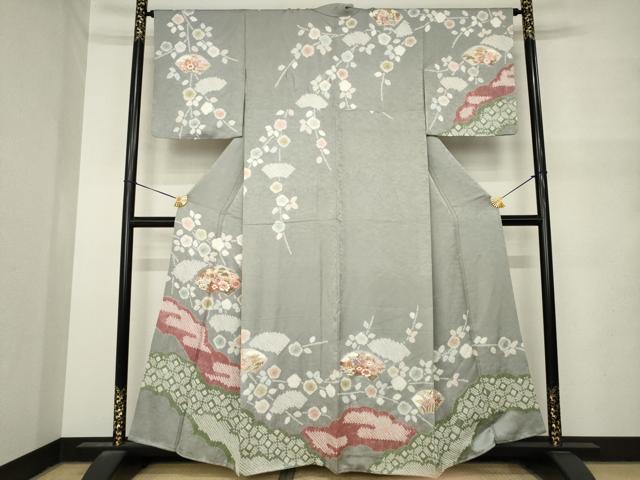 平和屋着物●訪問着　絞り　地紙花文　金彩　松坂屋扱い　正絹　逸品　AABN0746ck