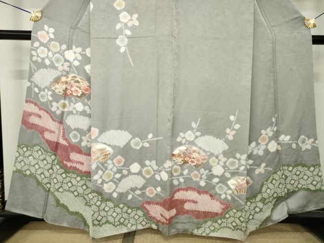 平和屋着物●訪問着　絞り　地紙花文　金彩　松坂屋扱い　正絹　逸品　AABN0746ck