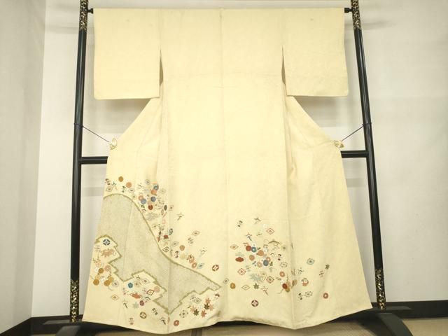 平和屋着物●豪華色留袖　絞り　駒刺繍　宝尽くし　金彩　正絹　逸品　AABN0760ck