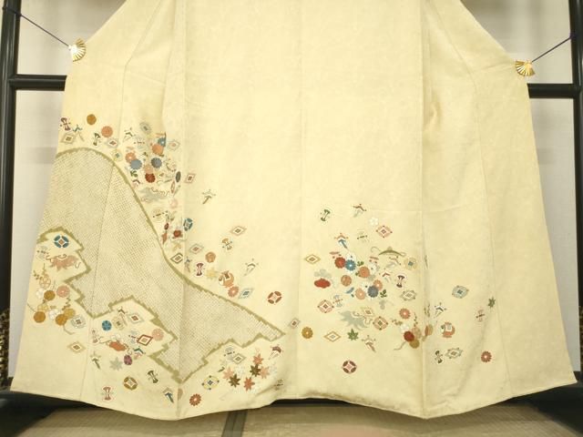 平和屋着物●豪華色留袖　絞り　駒刺繍　宝尽くし　金彩　正絹　逸品　AABN0760ck