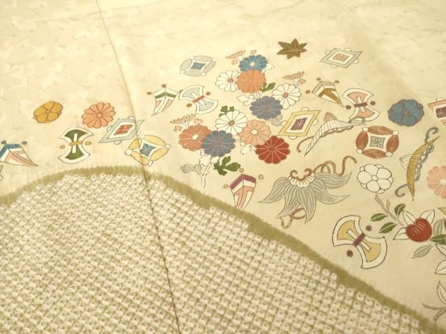 平和屋着物●豪華色留袖　絞り　駒刺繍　宝尽くし　金彩　正絹　逸品　AABN0760ck