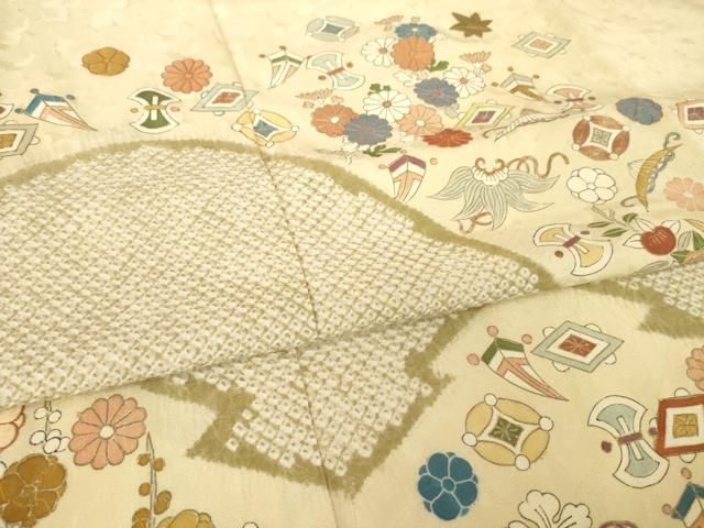 平和屋着物●豪華色留袖　絞り　駒刺繍　宝尽くし　金彩　正絹　逸品　AABN0760ck