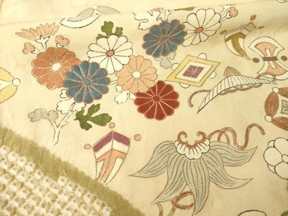平和屋着物●豪華色留袖　絞り　駒刺繍　宝尽くし　金彩　正絹　逸品　AABN0760ck