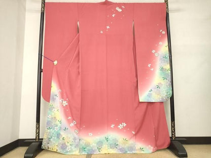 平和屋着物●豪華振袖　舞桜文　暈し染め　金銀彩　正絹　逸品　AABN0761ck