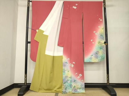 平和屋着物●豪華振袖　舞桜文　暈し染め　金銀彩　正絹　逸品　AABN0761ck