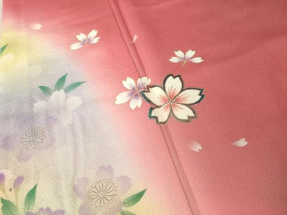 平和屋着物●豪華振袖　舞桜文　暈し染め　金銀彩　正絹　逸品　AABN0761ck