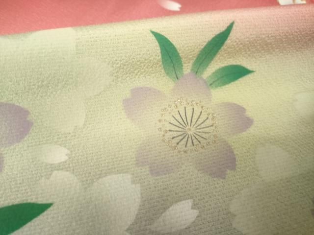 平和屋着物●豪華振袖　舞桜文　暈し染め　金銀彩　正絹　逸品　AABN0761ck