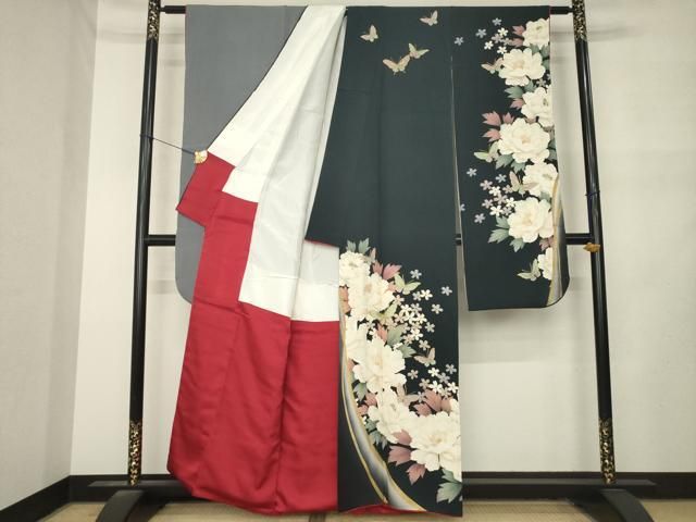 平和屋着物●豪華振袖　花蝶文　金糸　金彩　正絹　逸品　AABN0762ck
