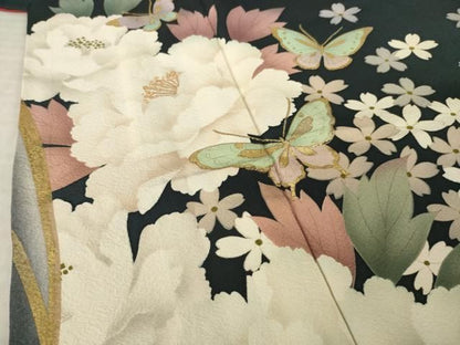 平和屋着物●豪華振袖　花蝶文　金糸　金彩　正絹　逸品　AABN0762ck