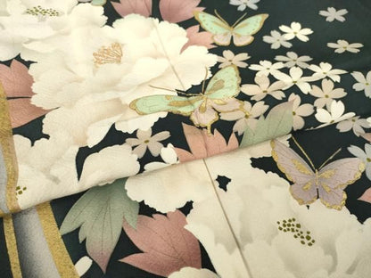 平和屋着物●豪華振袖　花蝶文　金糸　金彩　正絹　逸品　AABN0762ck