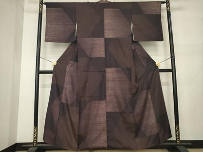 平和屋着物●上質な紬　絞り　市松文　正絹　逸品　AABN0763ck