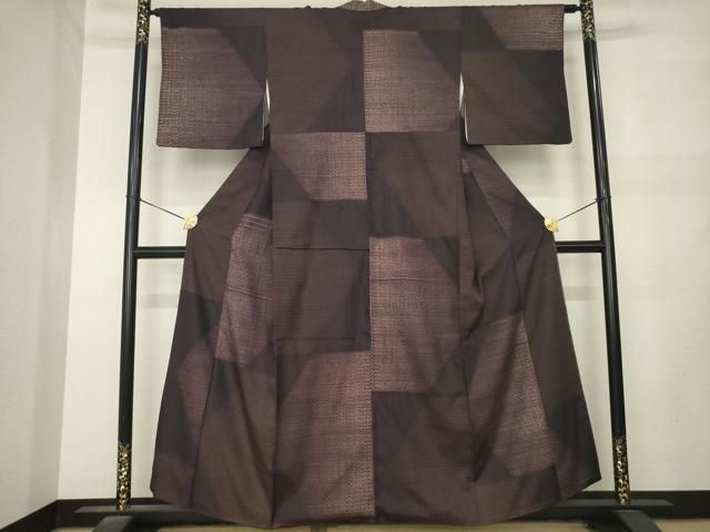 平和屋着物●上質な紬　絞り　市松文　正絹　逸品　AABN0763ck