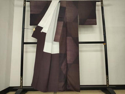 平和屋着物●上質な紬　絞り　市松文　正絹　逸品　AABN0763ck