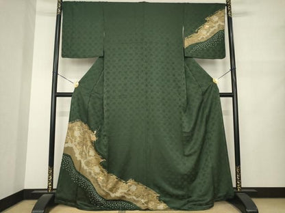 平和屋着物●訪問着　絞り　刺繍　松皮菱花文　金彩　正絹　逸品　未使用　AABN0764ck