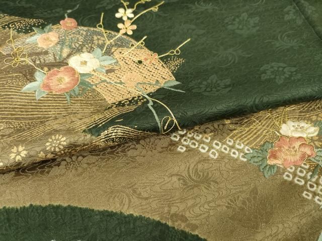 平和屋着物●訪問着　絞り　刺繍　松皮菱花文　金彩　正絹　逸品　未使用　AABN0764ck
