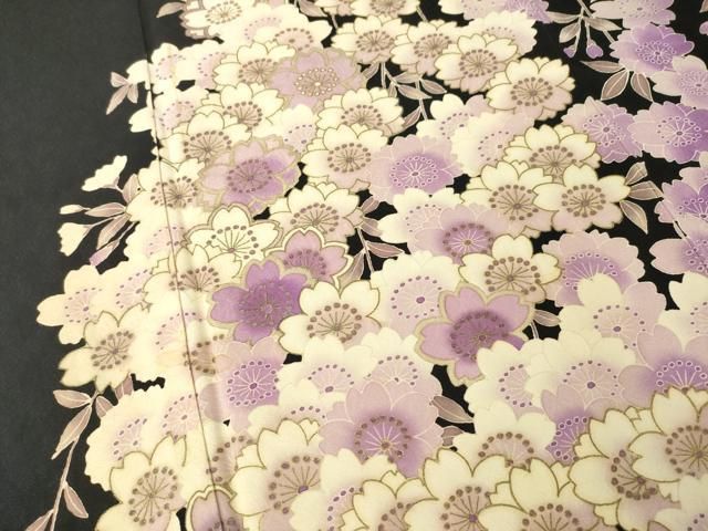 平和屋着物●訪問着　作家物　枝垂れ桜文　黒地　正絹　逸品　AABN0766ck
