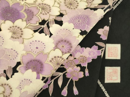 平和屋着物●訪問着　作家物　枝垂れ桜文　黒地　正絹　逸品　AABN0766ck