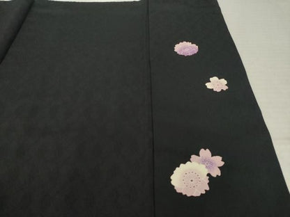平和屋着物●訪問着　作家物　枝垂れ桜文　黒地　正絹　逸品　AABN0766ck