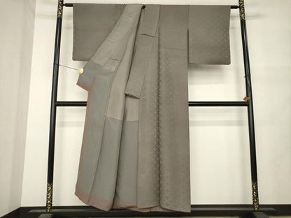 平和屋着物●上質な色無地　立波地紋　銀煤竹色　正絹　逸品　AABN0767ck