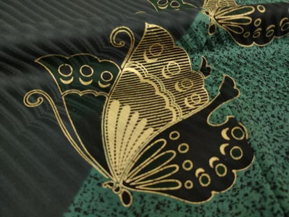 平和屋着物●豪華振袖　花蝶文　黒地　金彩　ロング丈　正絹　逸品　AABN0769ck