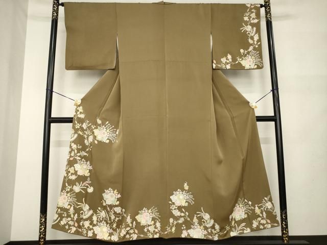 平和屋着物●訪問着　草花文　金銀彩　正絹　逸品　AABN0771ck