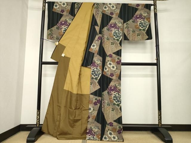 平和屋着物●小紋　色紙重ね花文　乱菊　嵐山よしむら謹製　洗える着物　AABN0779ck