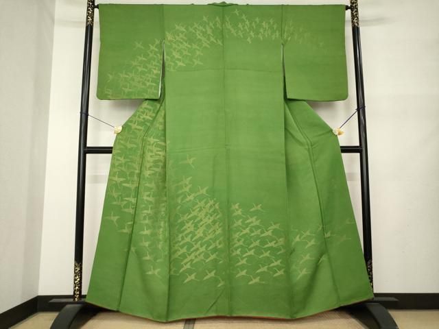 平和屋着物●訪問着　作家物　寿光織　飛鶴文　金糸　正絹　逸品　AABN0780ck