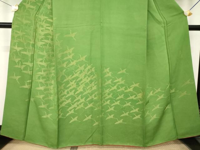 平和屋着物●訪問着　作家物　寿光織　飛鶴文　金糸　正絹　逸品　AABN0780ck