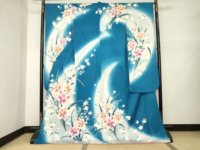 平和屋着物●豪華振袖　駒刺繍　草花文　暈し染め　ロング丈　正絹　逸品　AABN0786ck