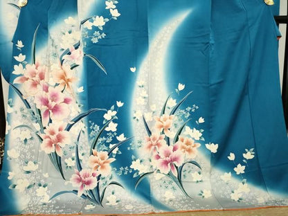 平和屋着物●豪華振袖　駒刺繍　草花文　暈し染め　ロング丈　正絹　逸品　AABN0786ck