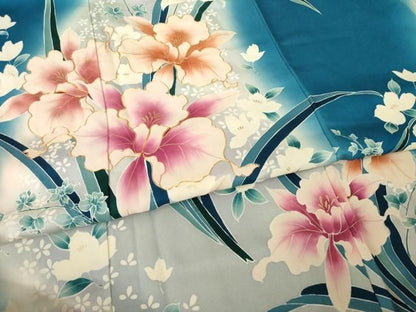 平和屋着物●豪華振袖　駒刺繍　草花文　暈し染め　ロング丈　正絹　逸品　AABN0786ck