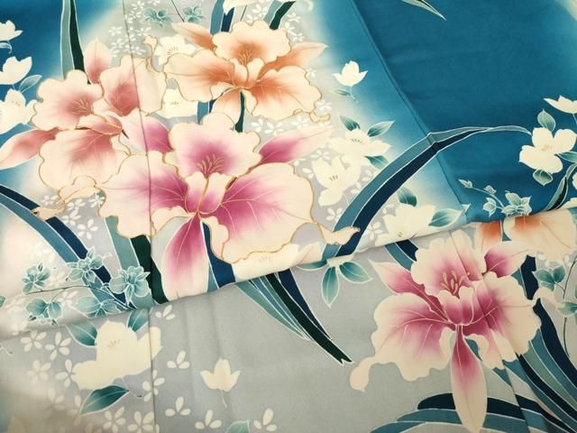 平和屋着物●豪華振袖　駒刺繍　草花文　暈し染め　ロング丈　正絹　逸品　AABN0786ck