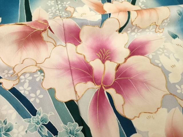 平和屋着物●豪華振袖　駒刺繍　草花文　暈し染め　ロング丈　正絹　逸品　AABN0786ck
