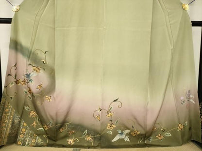 平和屋着物●訪問着　作家物　更紗花鳥文　暈し染め　金銀彩　正絹　逸品　AABN0789ck