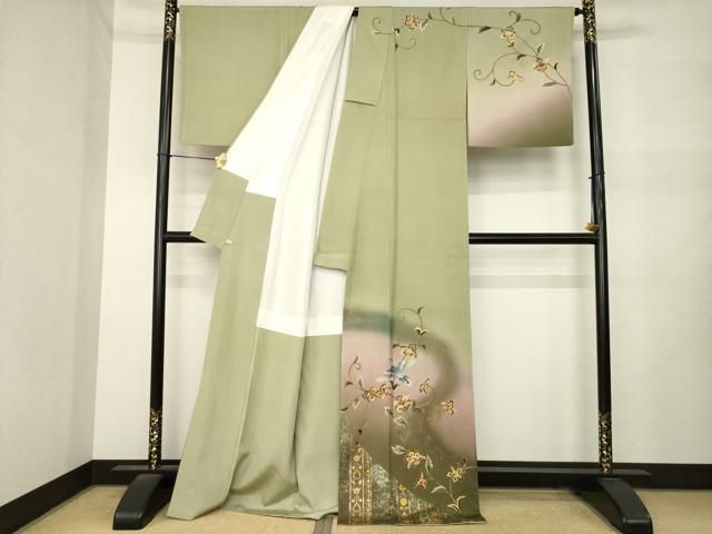 平和屋着物●訪問着　作家物　更紗花鳥文　暈し染め　金銀彩　正絹　逸品　AABN0789ck