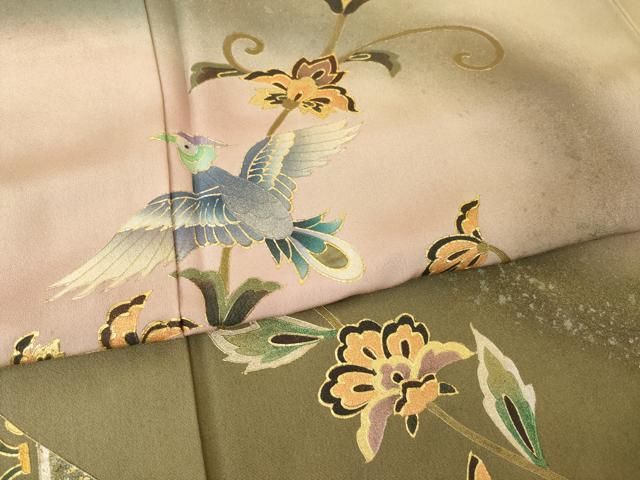 平和屋着物●訪問着　作家物　更紗花鳥文　暈し染め　金銀彩　正絹　逸品　AABN0789ck
