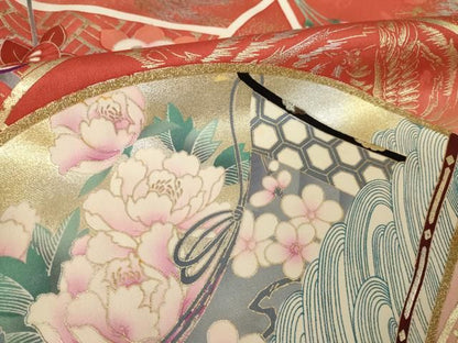平和屋着物●豪華振袖　駒刺繍　扇面御所車花文　暈し染め　金銀彩　正絹　逸品　AABN0791ck