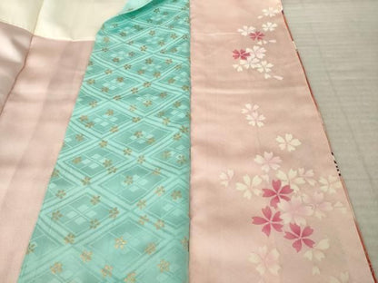 平和屋着物●豪華振袖　駒刺繍　扇面御所車花文　暈し染め　金銀彩　正絹　逸品　AABN0791ck