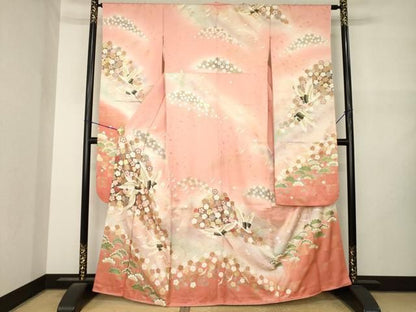 平和屋着物●豪華振袖　飛鶴花文　正絹　逸品　AABN0795ck