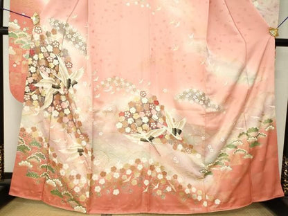 平和屋着物●豪華振袖　飛鶴花文　正絹　逸品　AABN0795ck