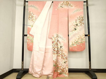 平和屋着物●豪華振袖　飛鶴花文　正絹　逸品　AABN0795ck