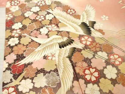 平和屋着物●豪華振袖　飛鶴花文　正絹　逸品　AABN0795ck