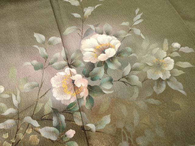 平和屋着物●訪問着　手描き　草花文　正絹　逸品　AABN0801ck