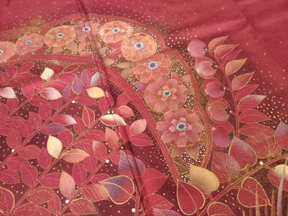 平和屋着物●訪問着　駒刺繍　草花文　金糸　金彩　正絹　逸品　AABN0802ck