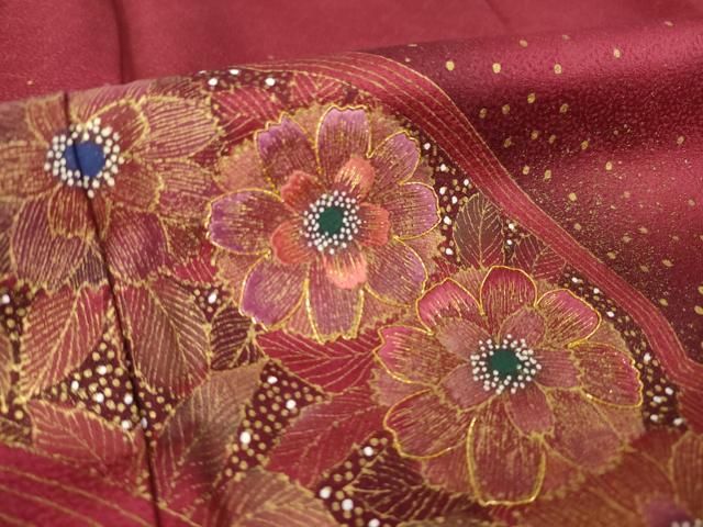 平和屋着物●訪問着　駒刺繍　草花文　金糸　金彩　正絹　逸品　AABN0802ck