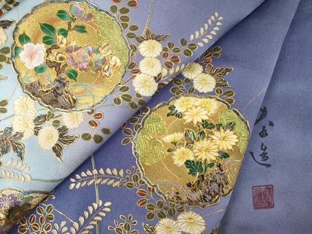 平和屋着物●螺鈿作家　甲斐泰造　訪問着　螺鈿　花丸文　暈し染め　金銀彩　正絹　逸品　AABN0803ck