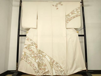 平和屋着物●訪問着　駒刺繍　　竹取花丸文　金彩　正絹　逸品　AABN0809ck