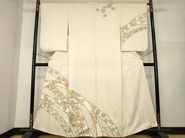 平和屋着物●訪問着　駒刺繍　　竹取花丸文　金彩　正絹　逸品　AABN0809ck