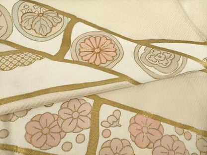 平和屋着物●訪問着　駒刺繍　　竹取花丸文　金彩　正絹　逸品　AABN0809ck
